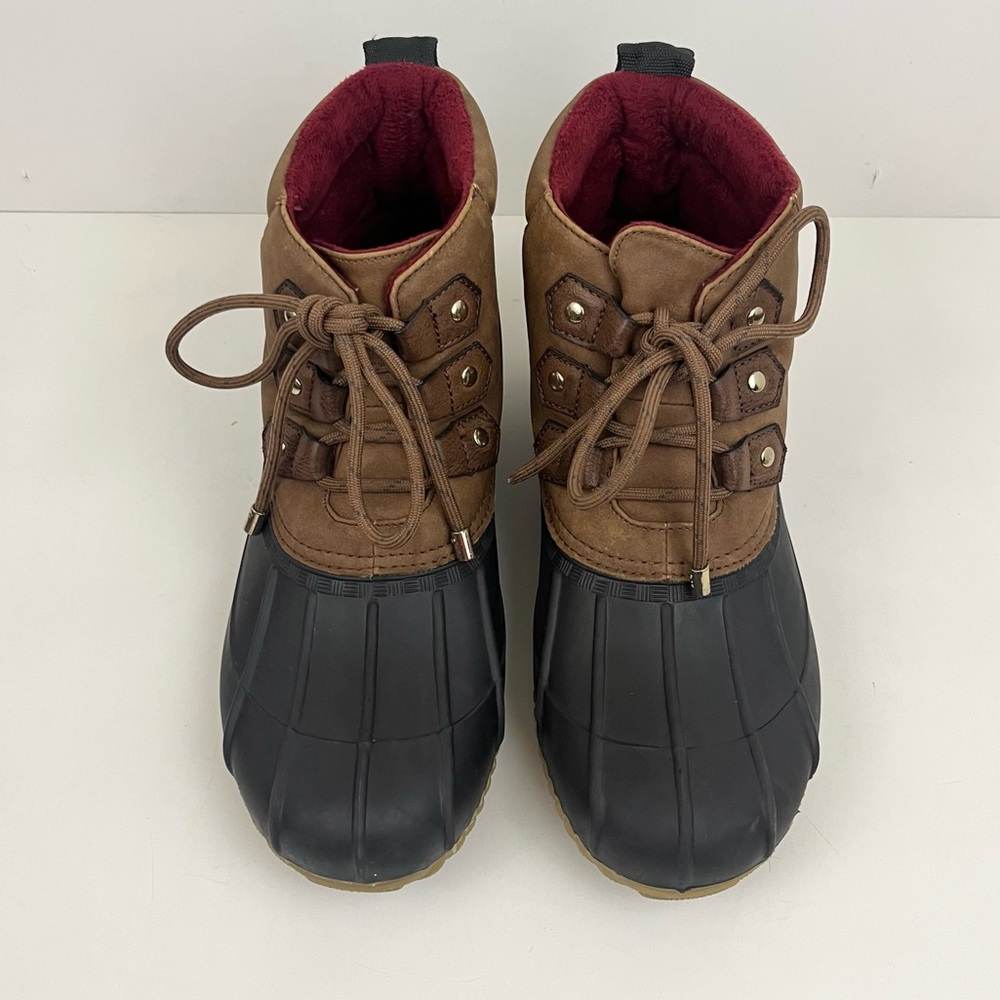 Tommy Hilfiger Duck Boots Rain Women’s Sz 8m Navy Tan Faux Leather Fleece Size 9